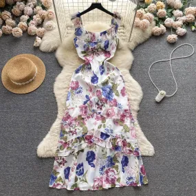 Abito estivo elegante a tubino con volant per le donne Abiti aderenti aderenti a strati viola Abiti da festa per le vacanze Stra