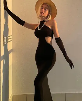 Abito lungo Hirigin Cut Out Halter Backless Party Club per le donne Fashi
