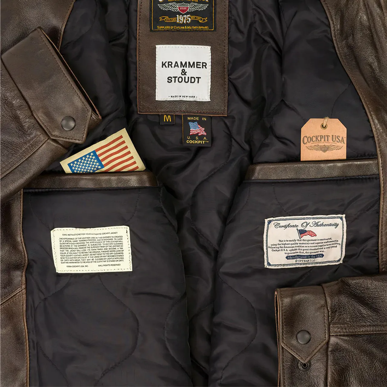 Cockpit usa krammer x & stoudt the taos giacca marrone prodotta negli usa