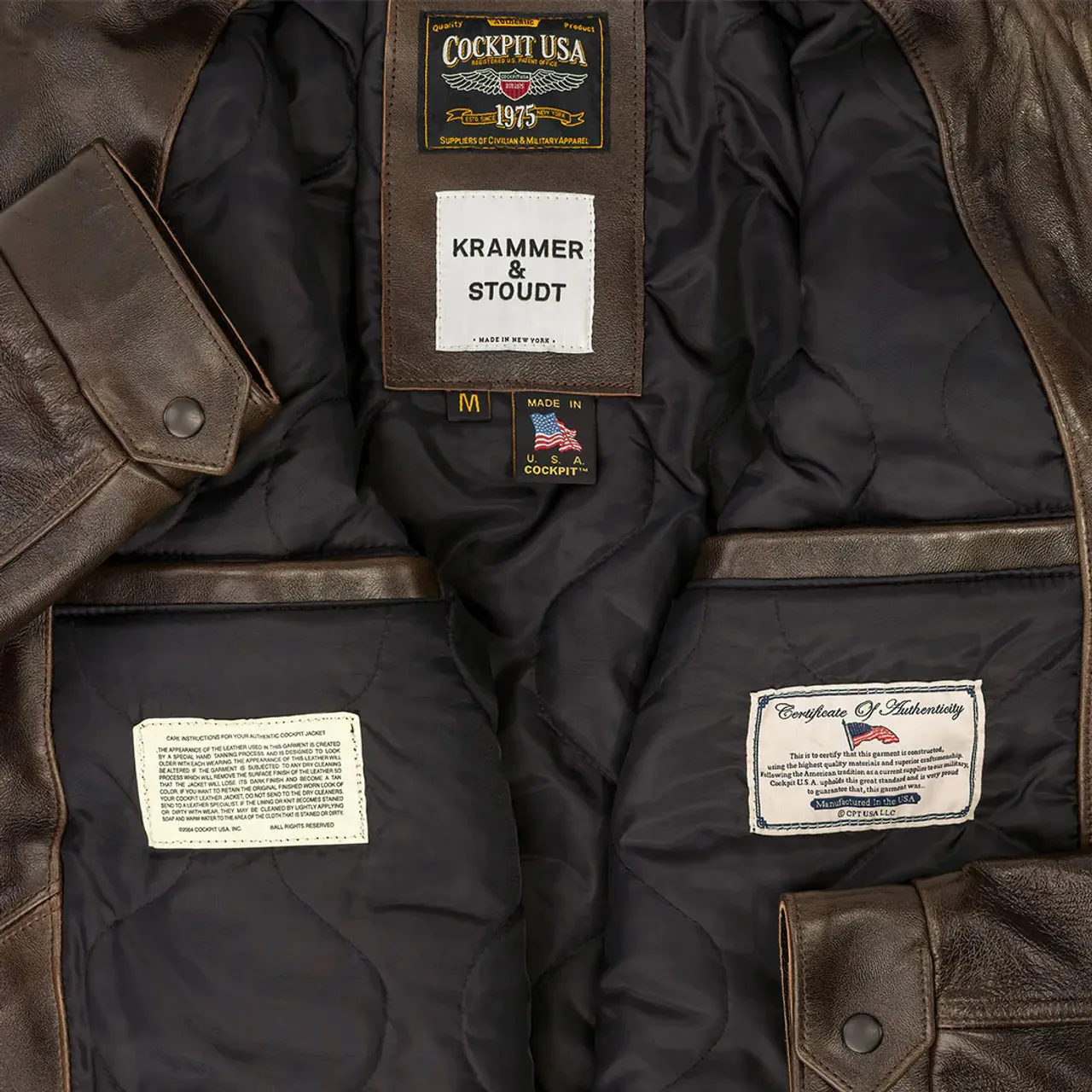 Cockpit usa krammer x & stoudt the taos giacca marrone prodotta negli usa