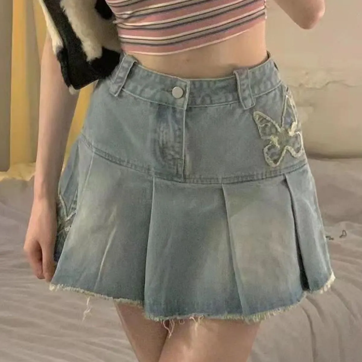 Gonne Donna Denim Hotsweet Farfalla Vintage Casual Strappato Da ragazzina Estate Nuovo stile popolare Streetwear Graceful Empire
