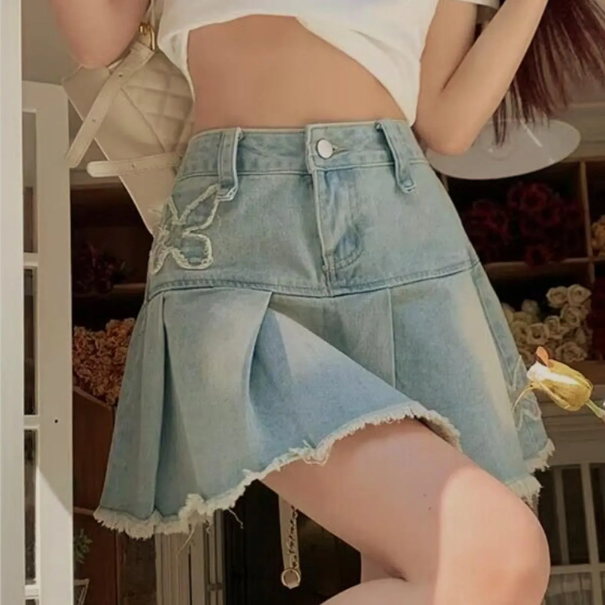 Gonne Donna Denim Hotsweet Farfalla Vintage Casual Strappato Da ragazzina Estate Nuovo stile popolare Streetwear Graceful Empire