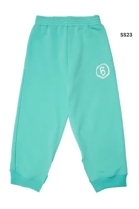 Pantalone in felpa acquamarina con logo per bambini
